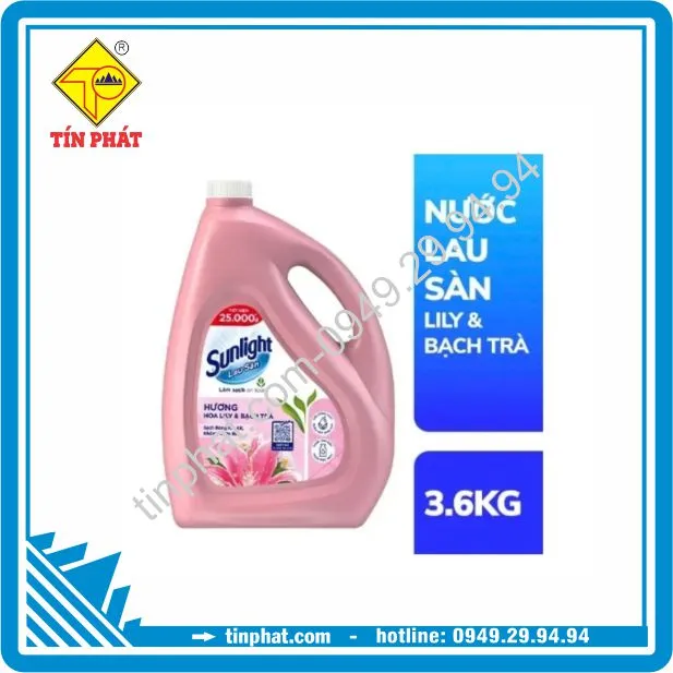 Nước lau sàn Sunlight Tinh dầu thảo mộc Hương Lily & Bạch trà Chai 3.6kg