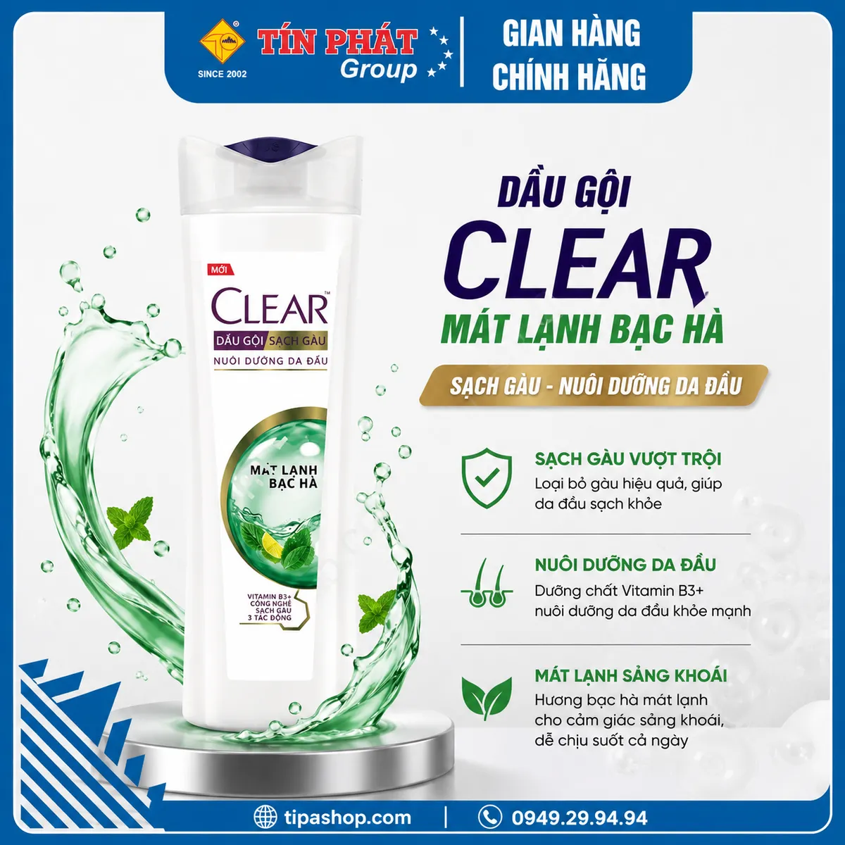 CLEAR dầu gội mát lạnh bạc hà 340g