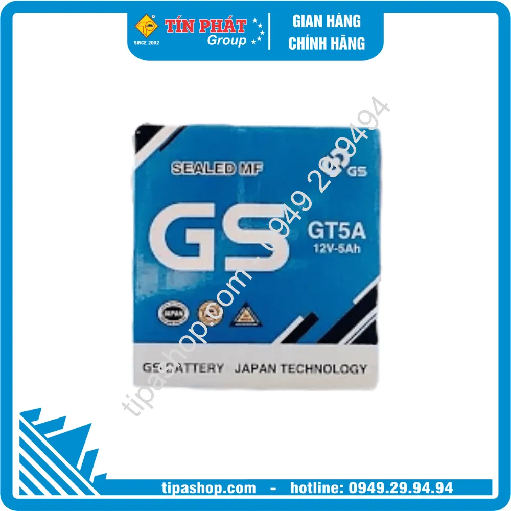 Bình ắc quy khô GS GT5A Xanh - Bình Cao