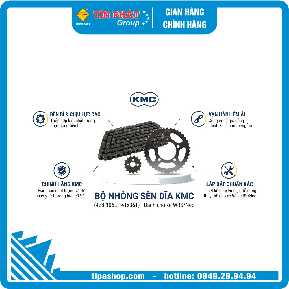 Bộ Nhông Sên Dĩa KMC cho xe WRS/Neo (428-106L-14Tx36T)