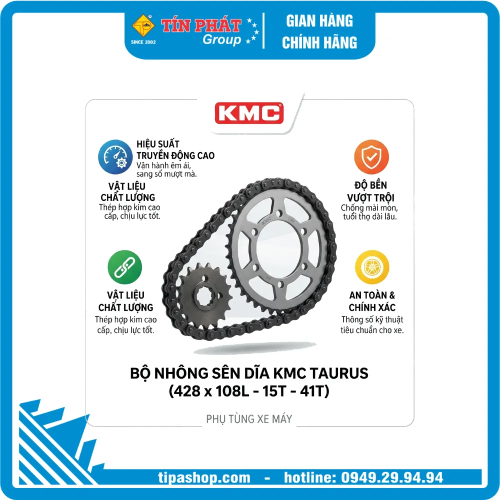 Bộ Nhông Sên Dĩa KMC Taurus (428 x 108L - 15T - 41T)
