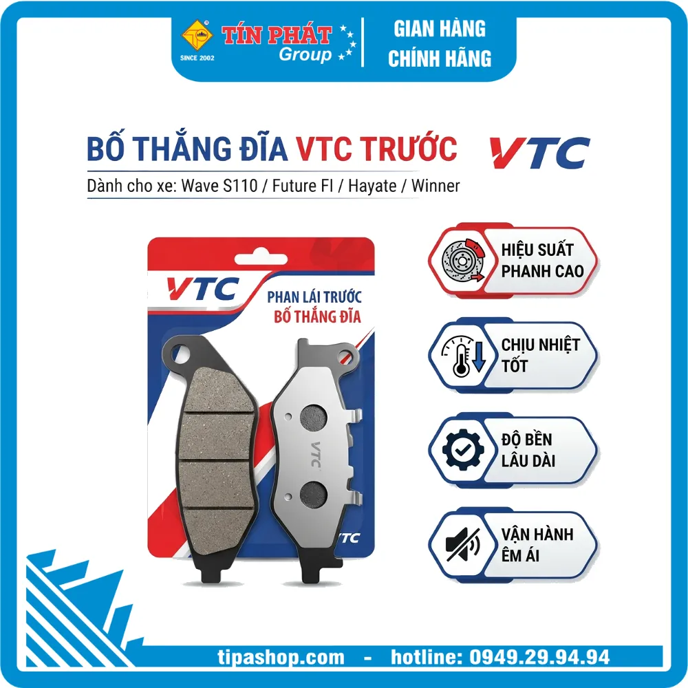 Bố thắng đĩa VTC trước cho xe Wave S110 / Future FI / Hayate / Winner