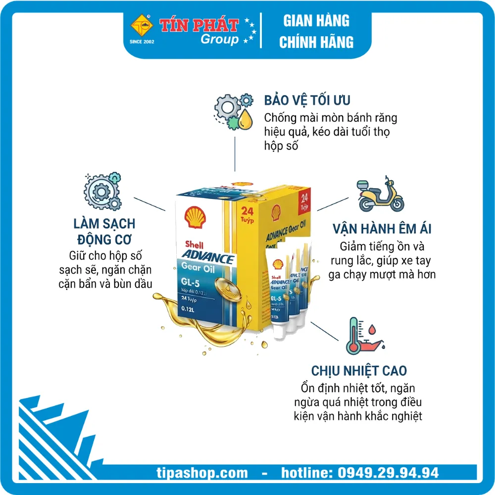 Dầu hộp số tay ga Shell GL5 0.12L (Lốc 24 tuýp)