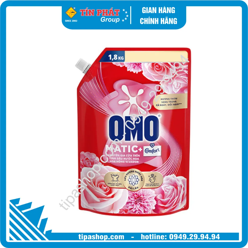 Nước giặt OMO Comfort hương Hoa Hồng Ecuador Cửa trên 1.8kg