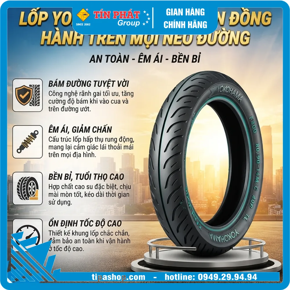 Lốp Yoko 80/90-14M/C 40P F800 TL XANH NGỌC (T2611)