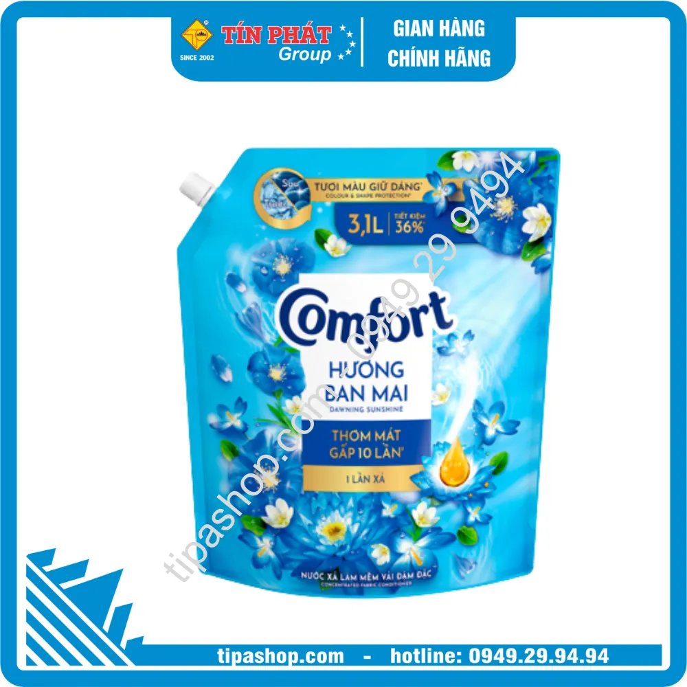 Nước xả vải Comfort Đậm đặc 1 lần xả hương Ban Mai 3.1L