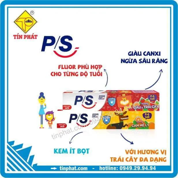 Kem đánh răng trẻ em P/S bé 2 đến 6 tuổi Dâu Trái cây 45g