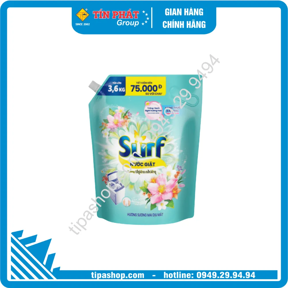 SURF Nước Giặt Hương Sương Mai Dịu Mát 3.6Kgi