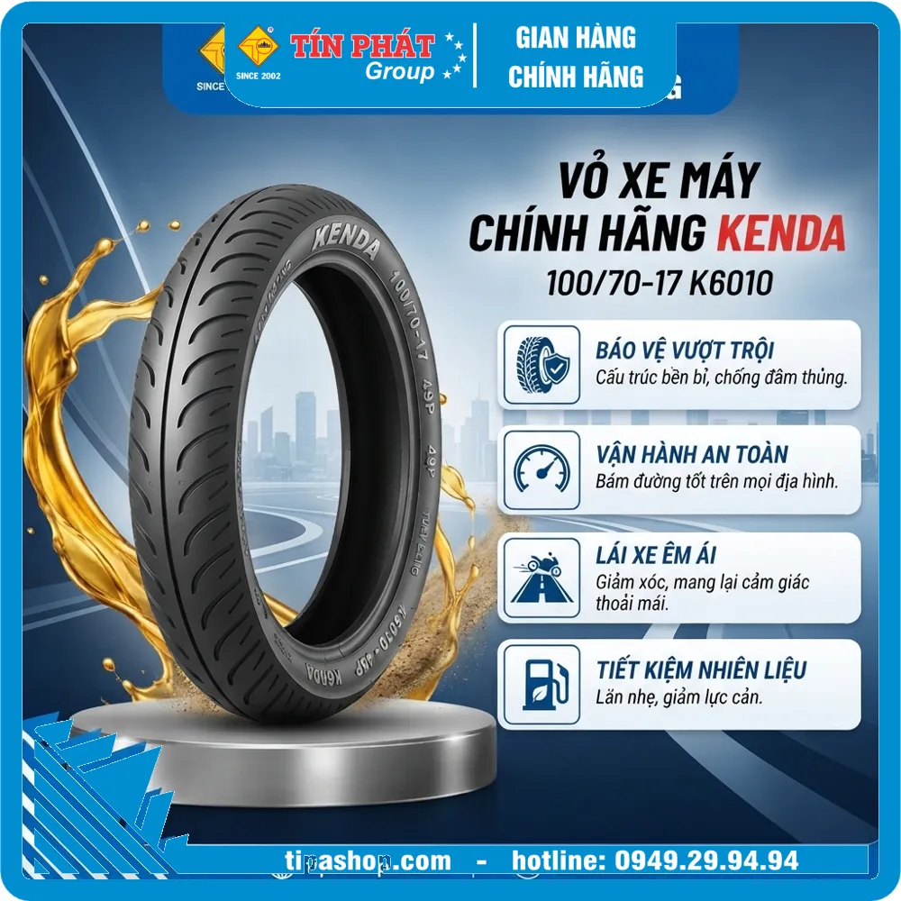 Vỏ KENDA 100/70-17 49P K6010 - 4P TL (Ecxiter)