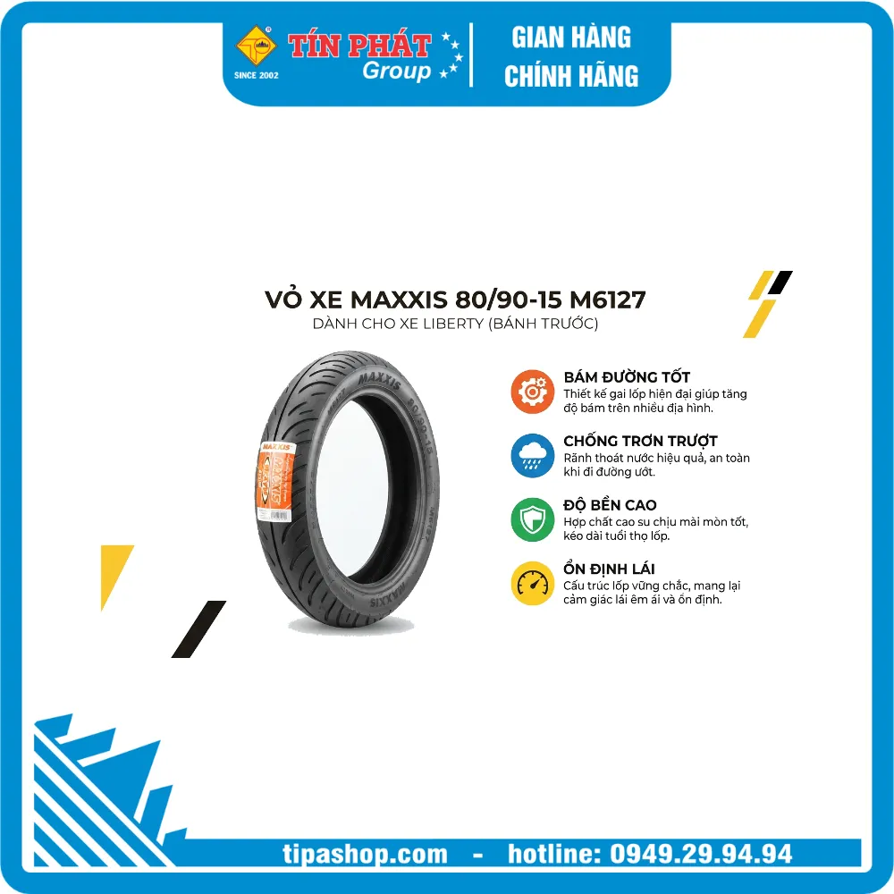 Vỏ MAXXIS 80/90-15 M6127 (trước Xe Liberty)
