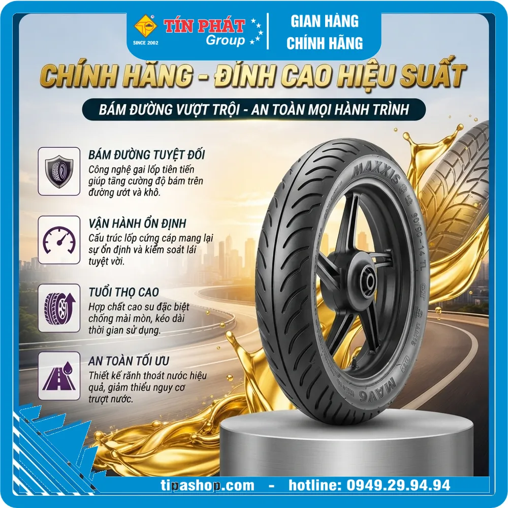 Vỏ MAXXIS 90/90-14 TL - MAV6 (Vàng)