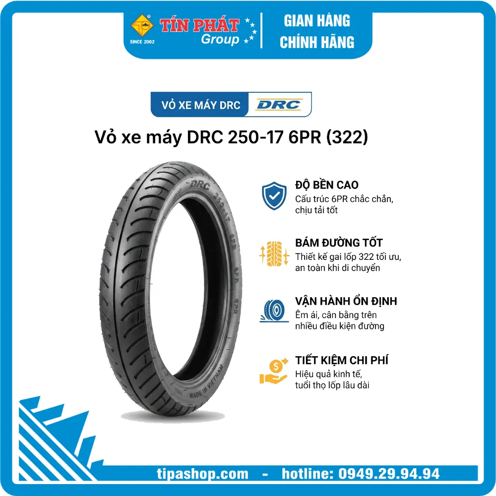 Vỏ xe máy DRC 250-17 6PR (322)